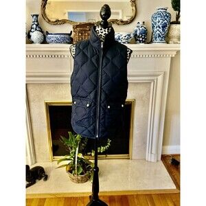 Women's J.Crew Quilted Vest Navy Blue Full-Zip Size Small Front Pockets Button